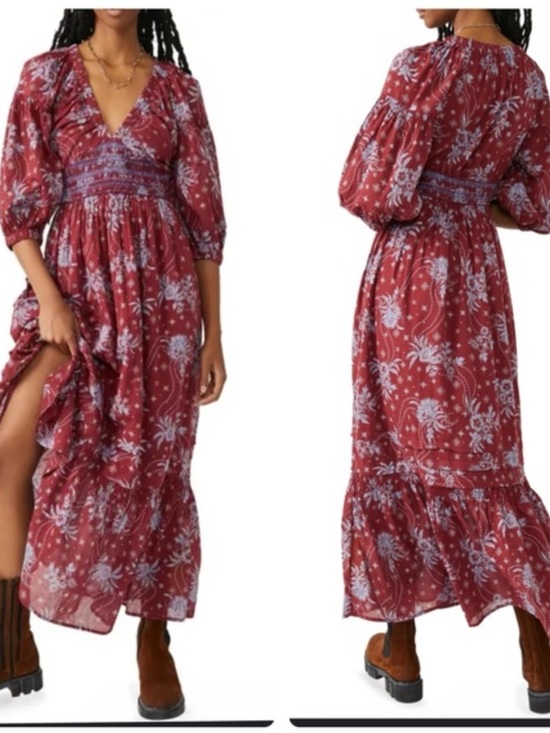 Free People Dresses & Skirts - Free People Burgundy Floral Maxi Dress